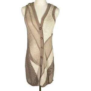 Neira Rosie Nam S Knit‎ Vest Sleeveless Button Front Hemp Cotton Blend Beige